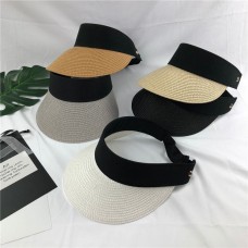 Mujer Summer Solid Weave Texture Visor Straw Hat Outdoor Cycling Sunscreen Hat  eb-86151621